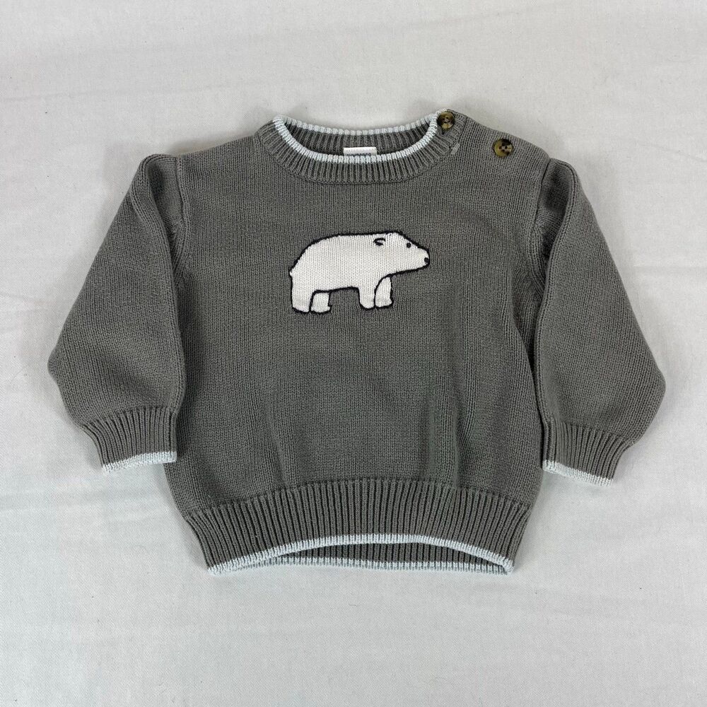 Vintage 2005 Gymboree Polar Bear Knit Sweater Grey Y2K 12-18 Months